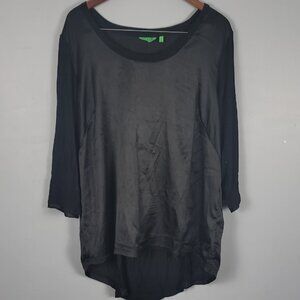 Logo Instant Chic Lori Goldstein Black Satin Asymmetrical Long Sleeve Blouse